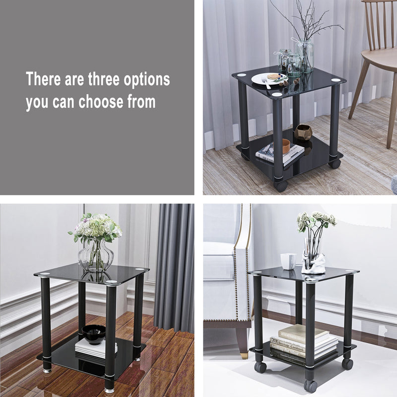2-Piece Black Side Table, 2-Tier Space End Table, Modern Night Stand, Sofa table, Side Table with Storage Shelve