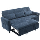 2-in-1 Sofa 82' Three-seater Sofa with Sofa Bed and Reversible Recliner, Blue Chenille
