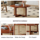 A natural and elegant deep red wooden coffee table with artificial rattan decorations, perfect for a fashionable living room and comfortable tea drinking time