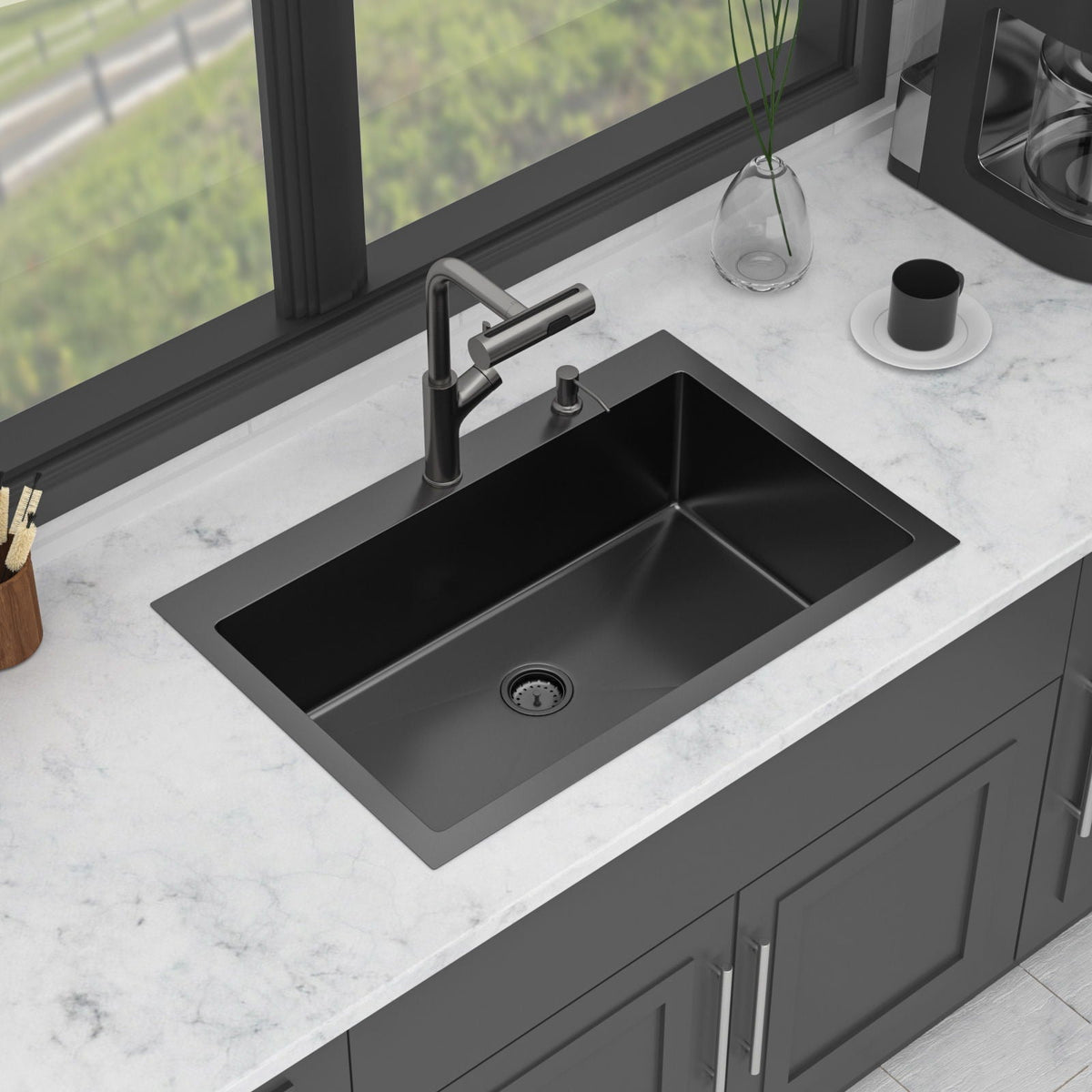 Drop-In Stainless Steel Kitchen Sink With Pull-Out Faucet And Soap Dispenser, photo 11 of 18
