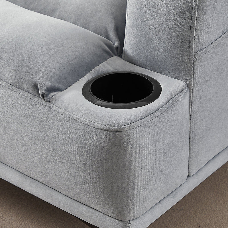 Accent Chairs with Ottoman, Velvet Fabric Armchair with Ottoman for Bedroom Living Room, Modern Chair with cup holder, Adjustable Backrest and Side Pockets.