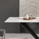 Modern Artificial Stone Straight Edge Metal X Leg Dining Table, 6 People by Unique Piece Furniture