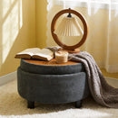 25 Inch Round Storage Ottoman with Tray