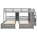 Twin Over Twin & Twin Bunk Bed With Drawers, Staircase Storage, Built In Shelves - Gray by HouseOfZazla