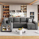 U-Shaped Sectional Sofa Pull-Out Sofa Bed With Two USB Ports, A Storage Chaise Lounge And Four Back Pillows For Living Room by HouseOfZazla