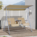 2 Person Porch Swing with Stand, Outdoor Swing with Canopy, Pivot Storage Table, 2 Cup Holders, Cushions for Patio, Backyard, Beige