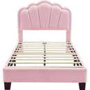 2-Pieces Bedroom Sets Twin Size Flower-Shaped Upholstered LED Platform Bed with Storage Ottoman-Sherpa Fabric, Pink