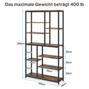 Extra Tall 8 Tier Staggered Etagere Bookcase With 8 Shelves Organizer For Living Room - Rustic Brown by HouseOfZazla