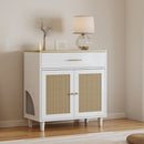 Cat Litter Box Enclosure With Scratch Pad, Hidden Litter Box Furniture, Wooden Pet House Sideboard, Storage Cabinet, Fit Most Cat And Litter Box, For Living Room Bedroom Office - White / Light Brown by HouseOfZazla