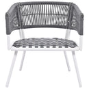 4-Piece Boho Rope Patio Furniture Set, Outdoor Furniture with Acacia Wood Table, Patio Conversation Set with Deep Seating & Thick Cushion for Backyard Porch Balcony, Grey