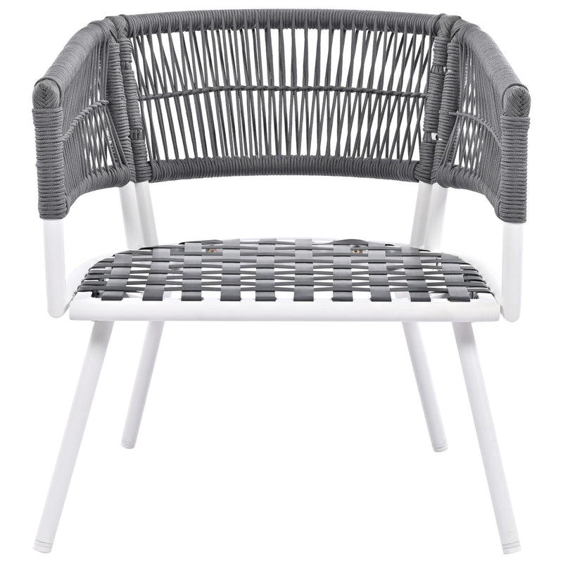 4-Piece Boho Rope Patio Furniture Set, Outdoor Furniture with Acacia Wood Table, Patio Conversation Set with Deep Seating & Thick Cushion for Backyard Porch Balcony, Grey