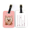 Pink Checkered Yorkie / Yorkshire Terrier Luggage Tag