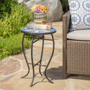 Outdoor Round Side Table With Mosaic Style Top And Curved Iron Legs - Blue / Matte Black by HouseOfZazla