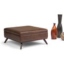 Owen - Square Coffee Table Storage Ottoman - Distressed Chestnut Brown by HouseOfZazla