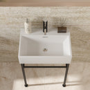 24" Bathroom Console Sink with Overflow, Ceramic Console Sink White Basin Black Legs