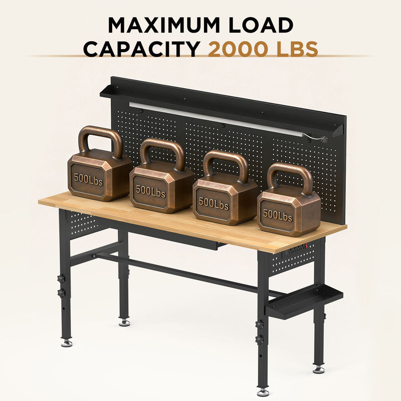 Adjustable Height Workbench, Includes Drawers, Power Outlet, LED Light, Wheels Or Leveling Feet - Black, photo 5 of 9