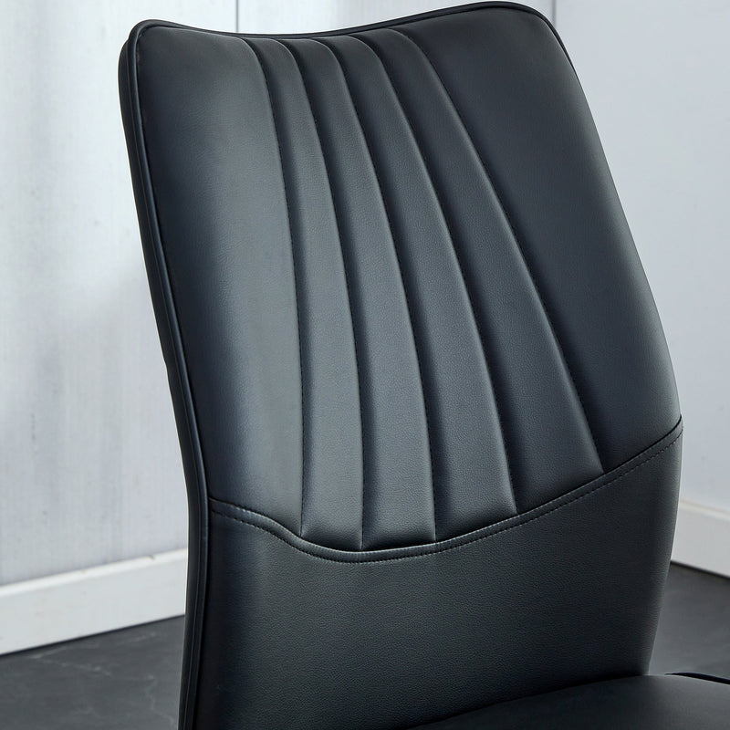 A modern minimalist rectangular dining table suitable for 6-8 people, a set of 6-piece PU leather backrest and gold metal legs modern dining chairs. F-OC