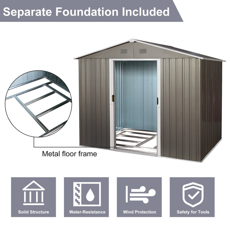 6ft x 8ft Outdoor Metal Storage Shed with Floor Base,Gray(SKU: W540S00012)