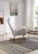 35.5 inch Rocking Chair with Pocket, Soft Teddy Fabric Rocking Chair for Nursery, Comfy Wingback Glider Rocker with Safe Solid Wood Base for Living Room Bedroom Balcony (white)