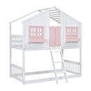 House Bunk Bed With Roof, Window, Window Box, Door, With Safety Guardrails And Ladder by HouseOfZazla