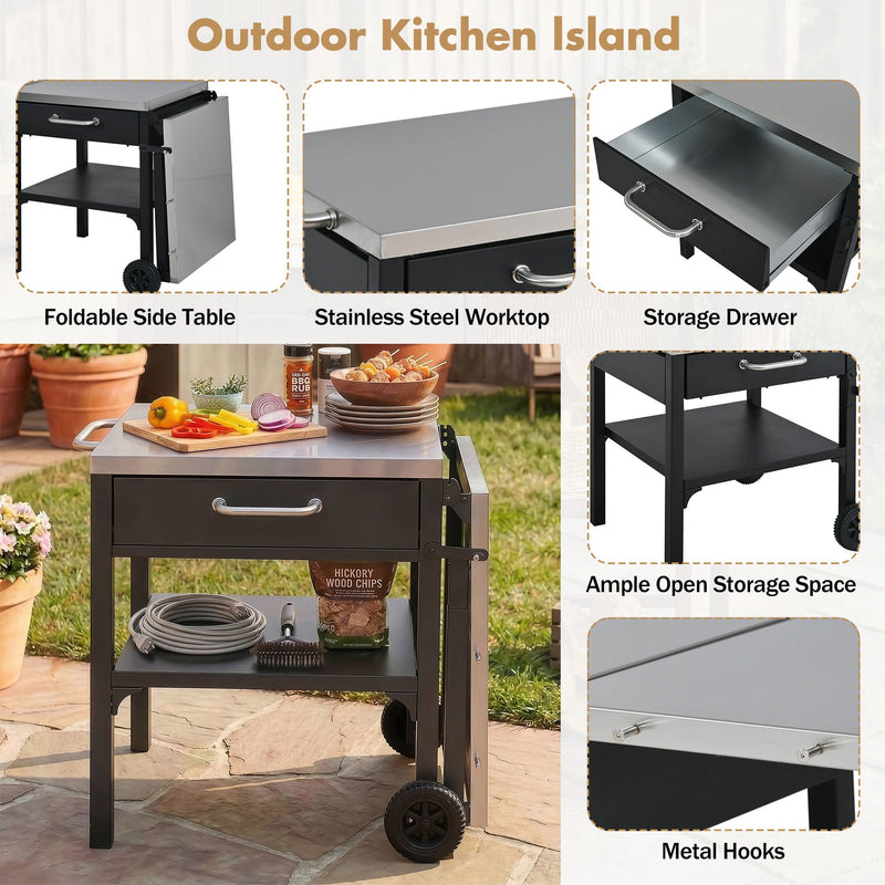 Foldable Outdoor Kitchen Cart With Storage For Patio, photo 27 of 35