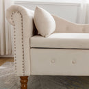 Chaise Lounge Indoor, Lounge Chair For Bedroom With Storage & Pillow, Modern Upholstered Rolled Arm Chase Lounge For Sleeping With Nailhead Trim For Living Room Bedroom Office by HouseOfZazla