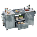 K&K 66.5' Outdoor Kitchen Island for Big Green Egg Grills, Solid Wood Outdoor Grill Cart for Tabletop Grill with Stainless Steel Top, Drawer, Compatible with Large Big Green Egg, Kamado Joe- Grey Blue by Montret