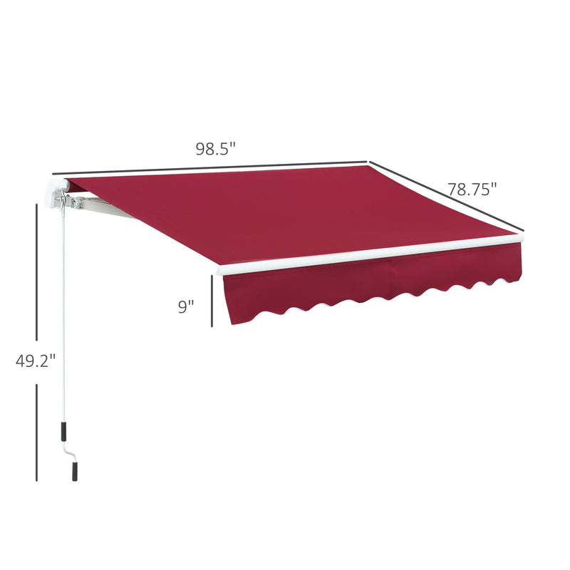 8' x 7' Patio Retractable Awning, Manual Exterior Sun Shade Deck Window Cover, Wine Red
