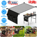Hanging Storage Net for 35.43x23.62 Camping Table Under Table Folding Net Bag Tear-Resistant with 3 Side Pockets 4 Corner Clips for Camping Hiking Fis