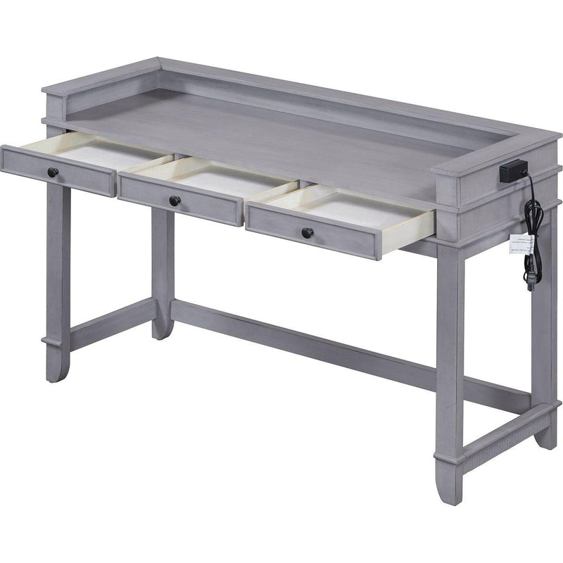 TREXM 4-Piece Dining Table Set for 3, Retro Kitchen Table and Chairs Set with 3 Storage Drawers, Ideal for Small Spaces (Gray)