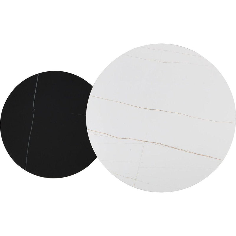 Modern Round Nesting Coffee Table Set 2-Piece Black & White Sintered Stone Top Gold Base in 23.6"&17.7"