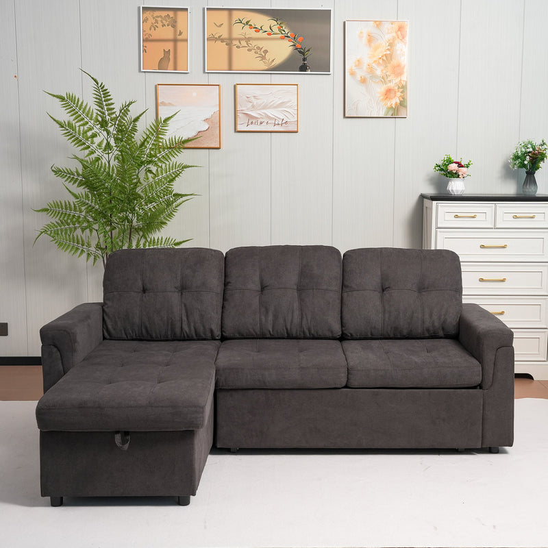 Upholstered Sleeper Sofa, L Shaped Sectional Couch with Reversible Storage, Convertible Corner Lounge Couches w/Pull Out Sofa bed for Living Room, Apartment,