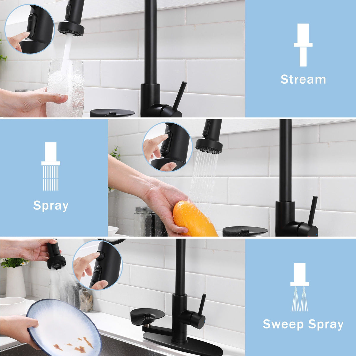 3 In 1 Kitchen Faucet With Press Type Glass Rinser, High Arc Pull Down Sprayer, photo 21 of 28