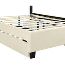 Queen Size Upholstered Platform Bed with 2 Drawers and 1 Trundle, Classic Metal Strip Headboard Design, Beige
