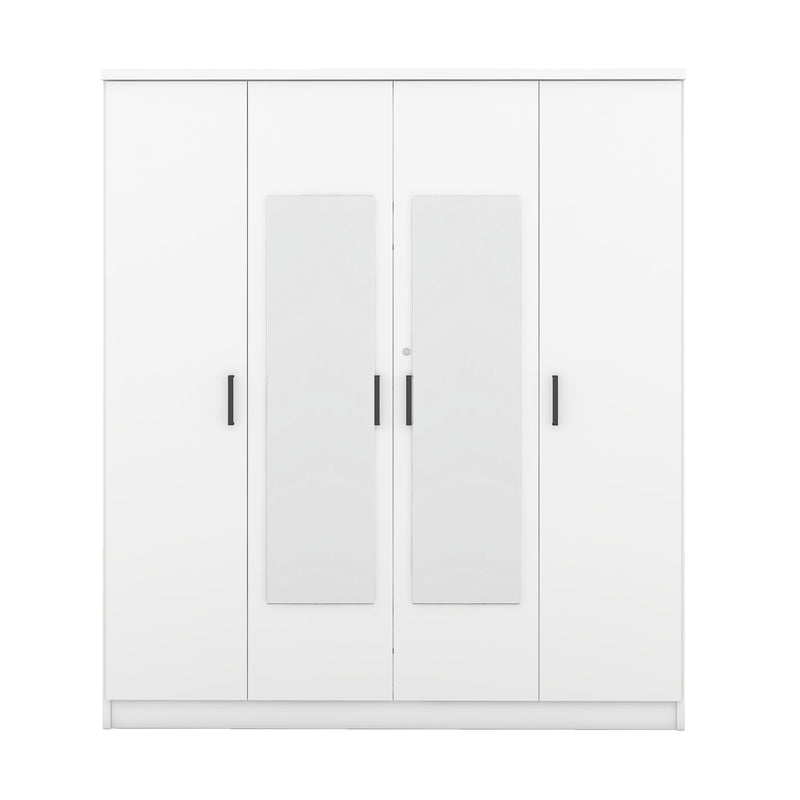 4-Door Mirror Wardrobe with shelves, White