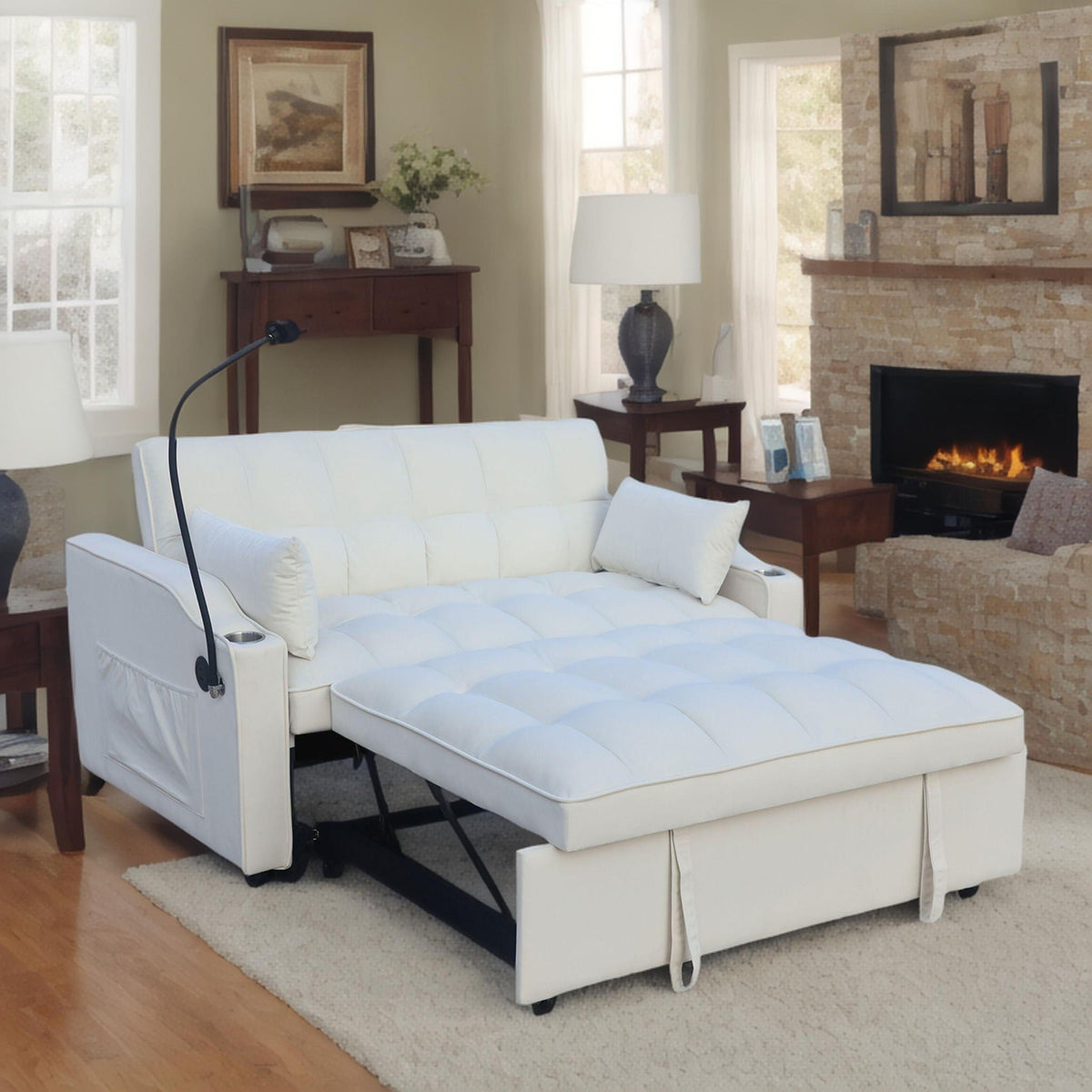 Modern Loveseat With Pullout Bed, Adjustable Reclining Backrest, photo 4 of 8
