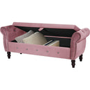 63.38"Velvet Multifunctional Storage Rectangular ottoman bench Comes with crystal buckle Solid Wood Legs with 1 Pillow,Pink