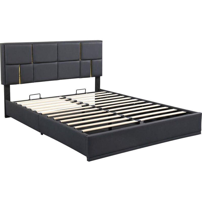 2-Pieces Bedroom Sets,Queen Size Upholstered Platform Bed with Hydraulic Storage System,Storage Ottoman with Metal Legs,Black