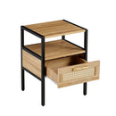 15.75" Rattan End table with drawer, Modern nightstand, metal legs,side table for living room, bedroom,natural(1 pc)
