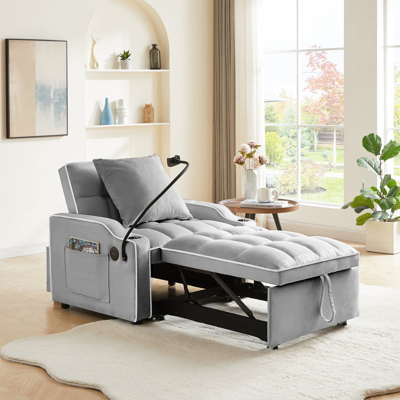 3-in-1 Sofa Bed, Convertible Sleeper Chair Sofa Bed Adjustable Pull Out Sleeper Chair Bed Multi-Pockets Folding Sofa Bed for Living Room Bedroom Small Space (Grey)