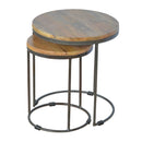 Round Stool Table With Iron Base (Set of 2) - Brown / Black by Unique Piece Furniture