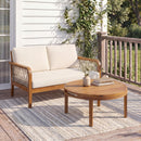 Outdoor Acacia Wood Loveseat & Coffee Table Set with Handwoven Rope, Teak Finish by HouseOfZazla