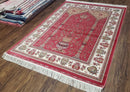 4 x 6 Silk Carpet Red, Traditional Oriental Rug 4x6, Flower Vase Columns, Turkish Rug New, High Quality, Bamboo Silk, Area Rug