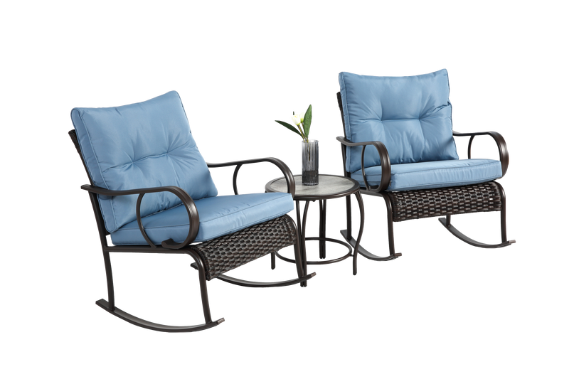 3 Pieces Patio Furniture Set Rocking Bistro Set Outdoor Rattan Conversation with Coffee Table for Garden Balcony Backyard Poolside