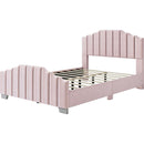 3 Pieces Bedroom Sets Full Size Velvet Upholstered Platform Bed Vertical Channel Tufted Headboard and Two Three-drawer Nightstands,Pink