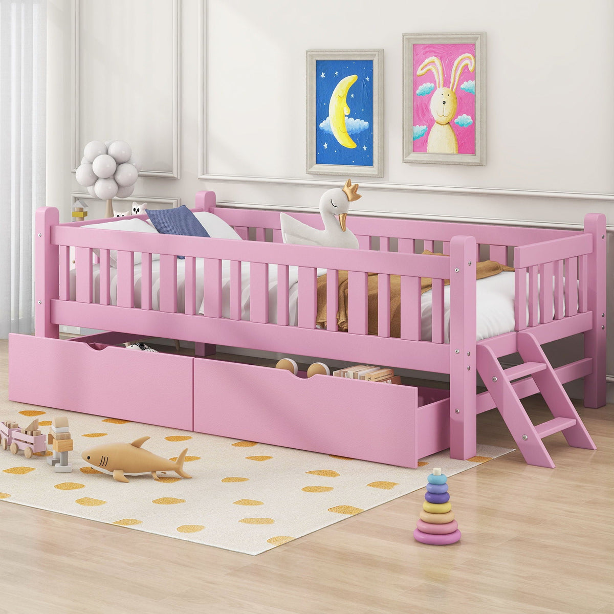 Platform Bed With Guardrail And 2 Drawers, photo 16 of 24