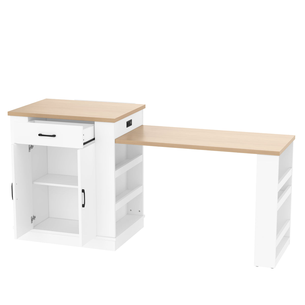 Extendable Island Console with Drawers, Double-Door Cabinet, and Open Shelving, photo 7 of 10