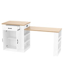 Extendable Island Console with Drawers, Double-Door Cabinet, and Open Shelving