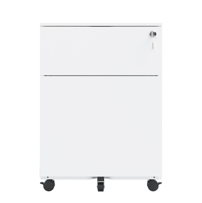 2 Drawer Mobile File Cabinet with Lock Steel File Cabinet for Legal/Letter/A4/F4 Size, Fully Assembled Include Wheels, Home/ Office Design, White