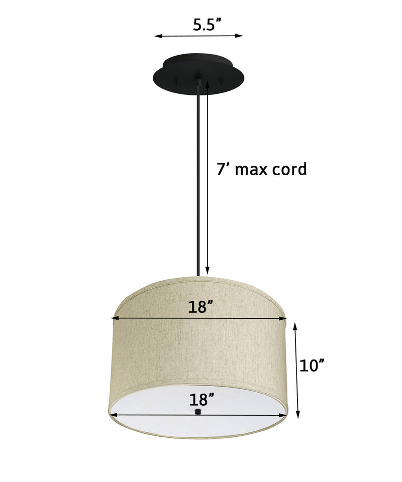 18" W 2 Light Pendant Textured Oatmeal Shade with Diffuser, Black Cord